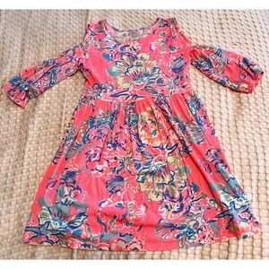 Lilly Pulitzer Kids Cold Shoulder Dress Coral Floral Print Cotton